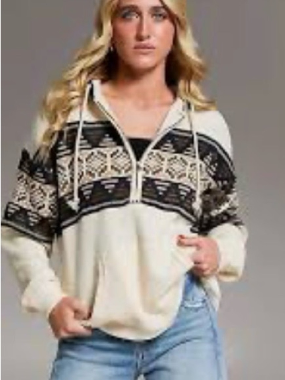 Buckle Pieced Sweater Waffle Knit Hoodie NWT